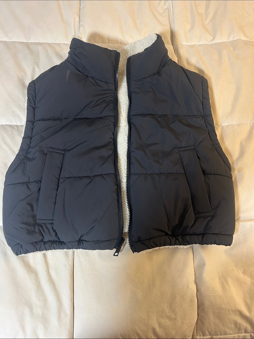 Altar'd State Navy Puffer Vest with Sherpa Lining